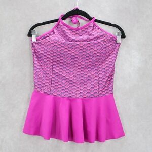 Fin Fun Mermaidens Purple Mermaid Ruffle Halter Tie Padded Bra Tankini Top Small